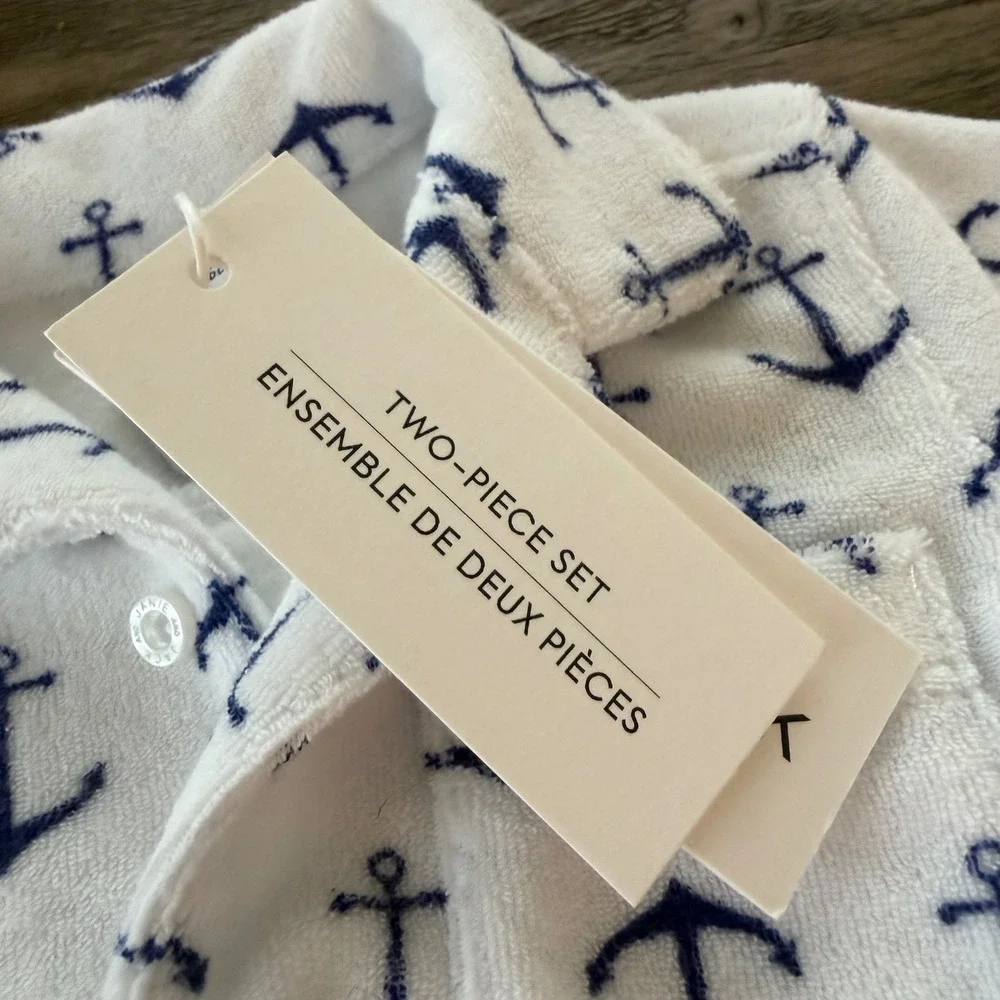 NWT Janie and Jack Baby Boys White Navy Anchor Terry Cabana Short Set 3-6 Months